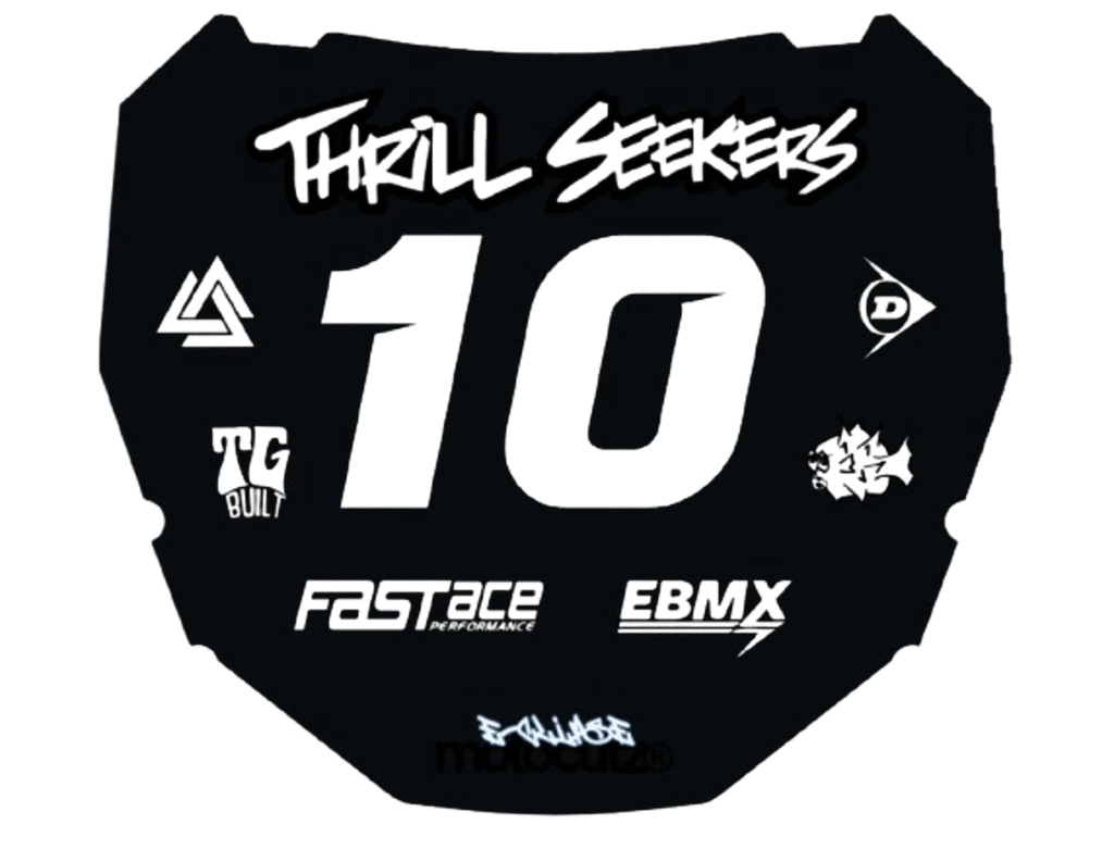E-clipse custom black ODI plate with number 10 and various logos for e-bikes and e-motos.