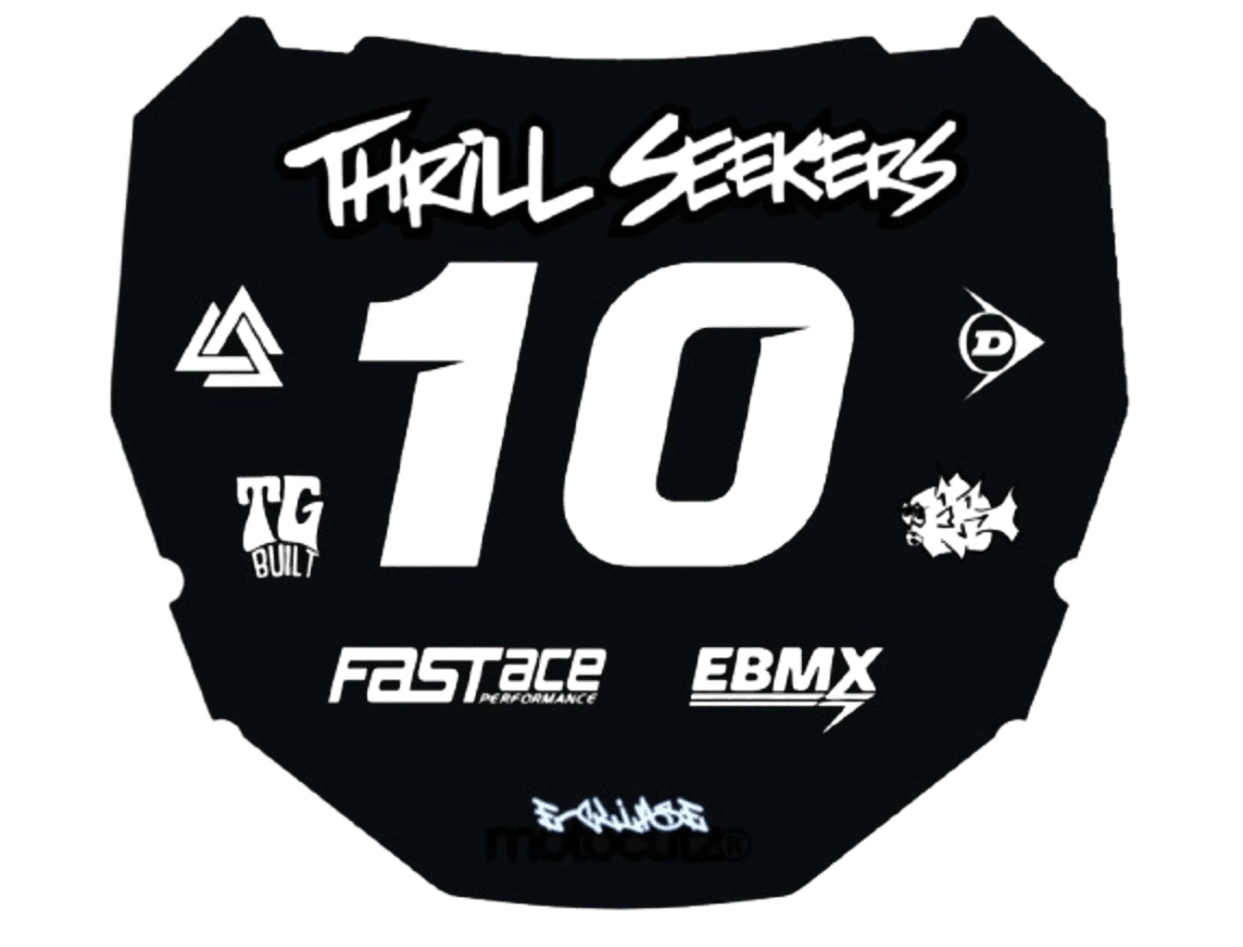 E-clipse custom black ODI plate with number 10 and various logos for e-bikes and e-motos.