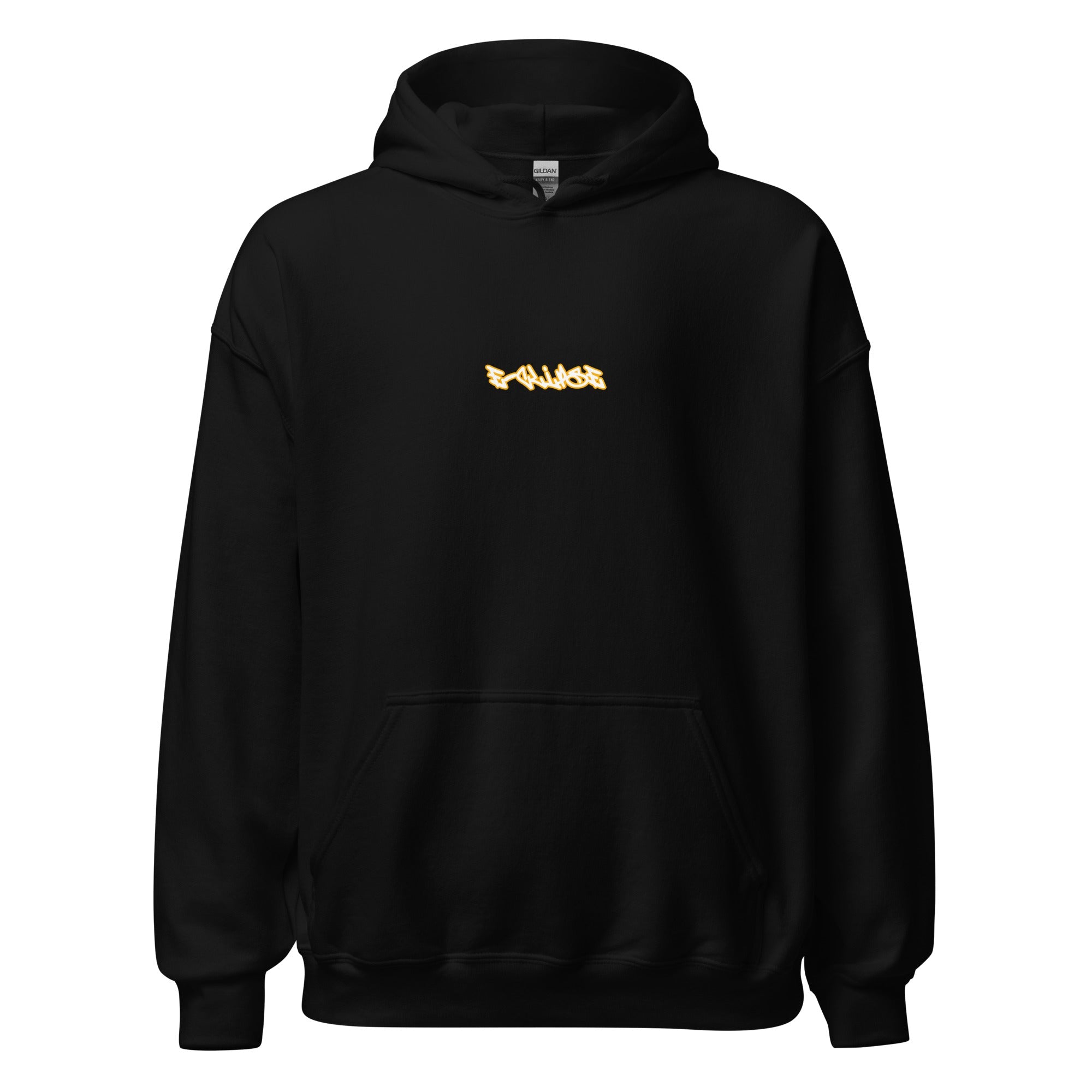 Front of E-clipse Halloween hoodie with small orange and white logo